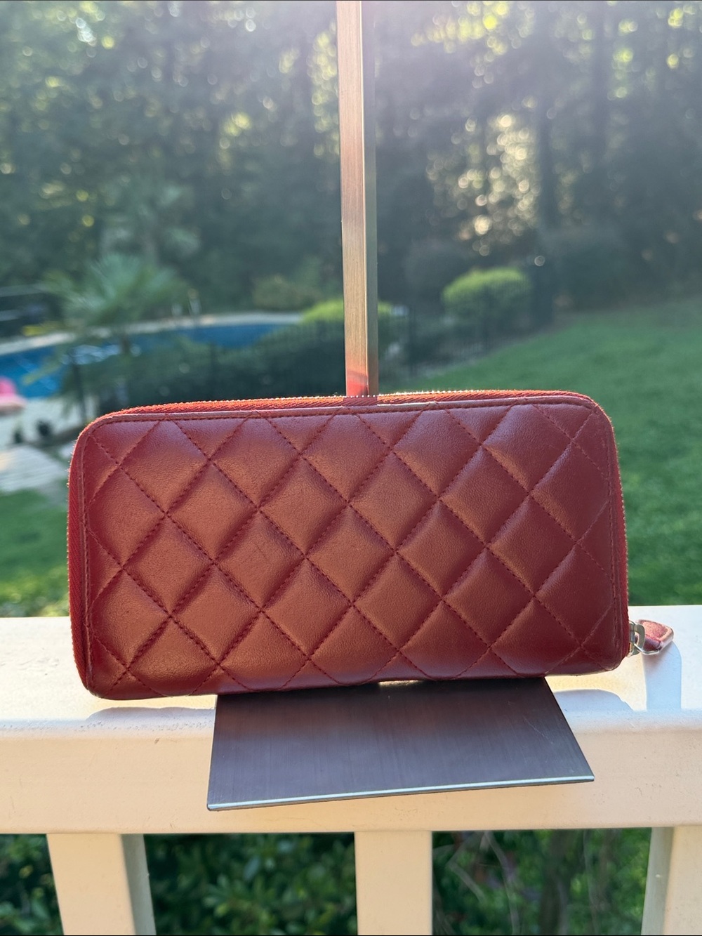 CHANEL Authenticated Quilted Caviar Leather Zip-Around Wallet in Burgundy/red - Picture 9 of 17